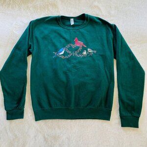 Vintage Jerzees Winter Theme Songbird and Holly Graphic Sweatshirt